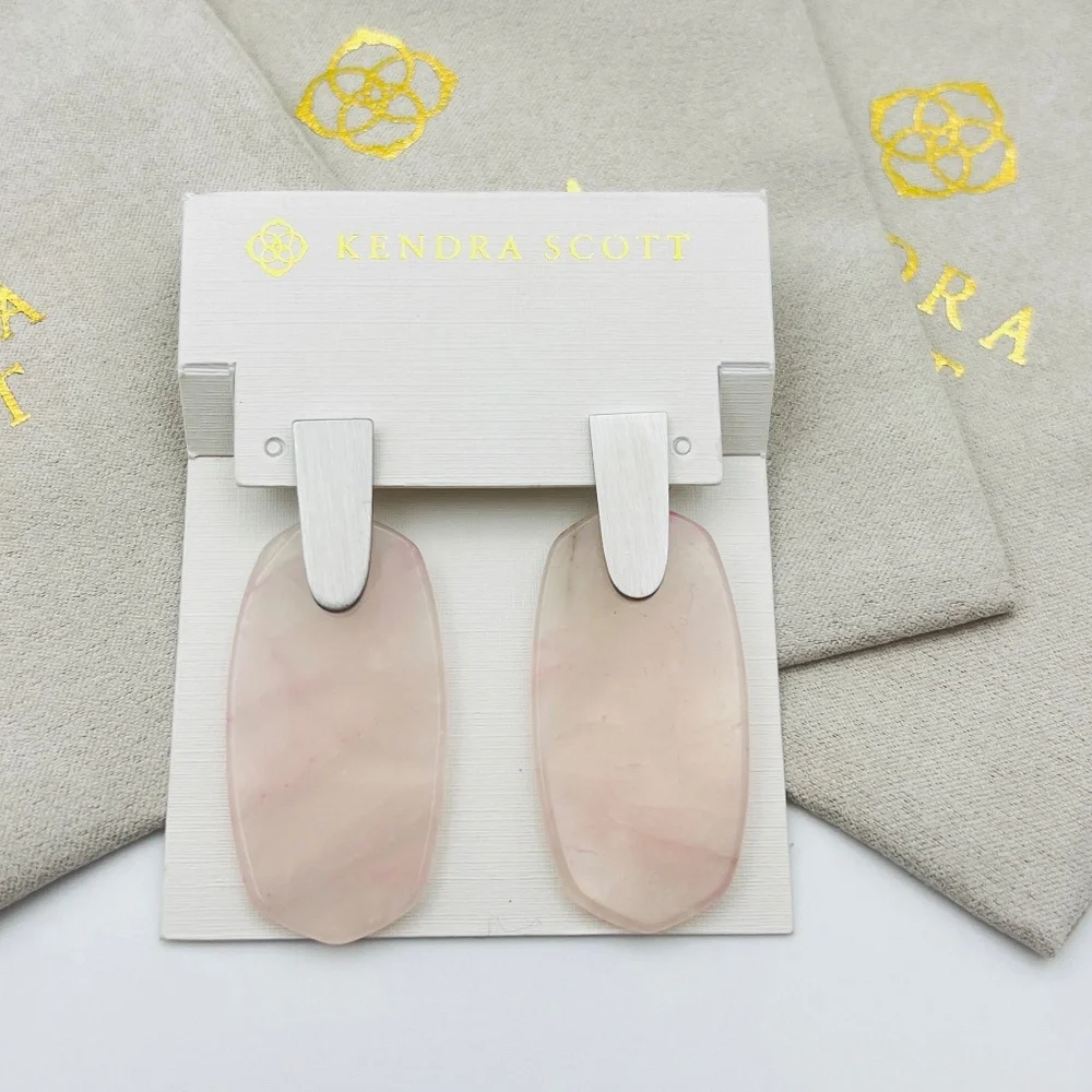 Kendra Scott Aragon Rose Quartz Drop Earrings in Silver - Picture 1 of 4